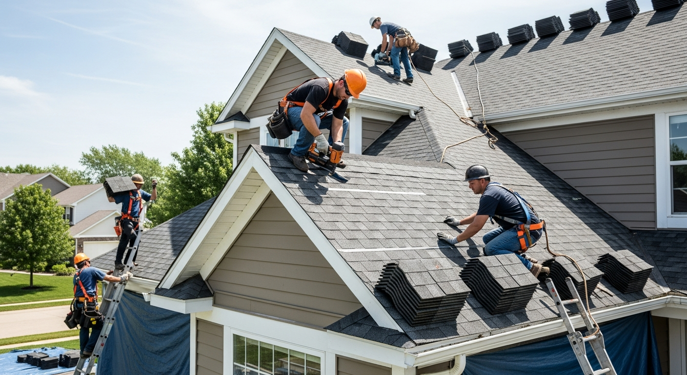 New architectural shingle roof installation on a residential home in Southwest Missouri