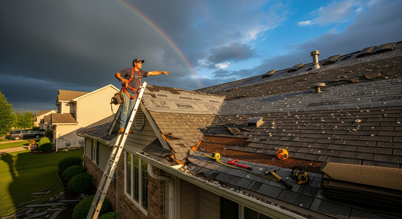 Storm damage roof repair work completed by Zerkle Construction